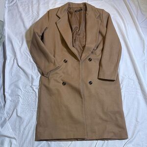 Boohoo Camel Double-Breasted Trench Coat
